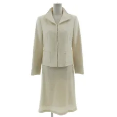 自由区 オンワード樫山 スーツ フォーマル ジャケット 立ち襟 スカート 裾フレア ミモレ丈 起毛 ツイード 日本製 コットン混 ライトベージュ 38 36