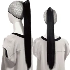 Luce brillare ポニテールウィッグ クリップ ストレート エクステ レディース ウィッグ グラデーション ハイライト ロング 短い 30cm 40cm 50cm 60cm 耐熱 子供 キッズ 髪飾り カラフル  [ナチュラルブラック] [60cm]