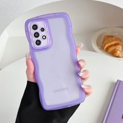 【在庫処分】ZTOFERA Samsung Galaxy A52/A52S 4G/5G ケース用、クリア透明可愛いうねうね波状フレームおしゃれデザインスマホケース、ソフトTPU滑り止め傷防止耐衝撃性の電話カバーSamsung A52/A52S ケース用、紫