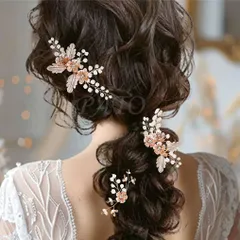 フラワー リーフ ヘッドドレス 3点セット★ピンクゴールド★ブライダル ウェディング 結婚式 ヘアアクセサリー 和装 洋装 髪飾り ボンネ