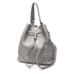 フルラ 2way ショルダーバッグ ハンドバッグ 巾着 チェーン レザー 本革 銀 シルバー silver FURLA