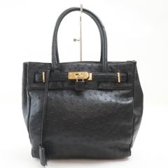 2506-74 トウカゲン ハンドバッグ Toukagen オーストリッチ製 ブラック 金金具
