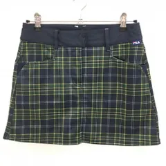 【美品】フィラゴルフ スカート ダークネイビー×グリーン チェック 裏起毛 ストレッチ レディース M ゴルフウェア FILA GOLF
