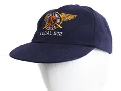 【お得なクーポン配布中!】 デッドストック 90s USA製 企業 ロゴ 刺繍 ベースボール キャップ フリーサイズ オールド 帽子 ワンポイント トラッカー ハット 当時物 紺