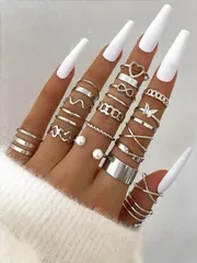 リング レディース セット 22個/セット ファッショナブル バタフライオープン リング セット