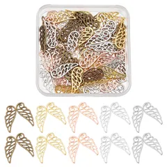 SUPERFINDINGS 5色 100個 23x9mm 合金 チャーム 天使系ペンダント 天使の翼 チベット風 透かし 羽根チャーム 翼柄 金古美 チャーム 金具 合金 翼 ペンダント 収納ケース付き ジュエリー用 ネックレス ピアス アクセサリーパーツ 手