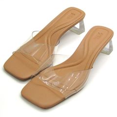 자라 샌들 클리어 힐 뮬 신발 여성 37 사이즈 브라운 ZARA [중고]