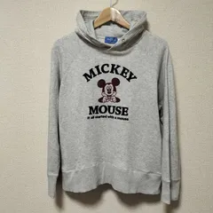 ☆ TOKYO DISNEY RESORT ミッキーマウス フェルト プリント スウェット パーカー フーディー トップス コットン 杢グレー ディズニー キャラクター レア 希少 古着 USED