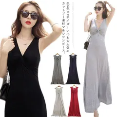 マキシワンピース 夏 マキシ丈 ワンピース Vネック リゾートワンピース ロングワンピース フレア 大人 セクシー カットソー素材 薄手 ストレッチ 無地 伸びる 送料無料#fyc1467