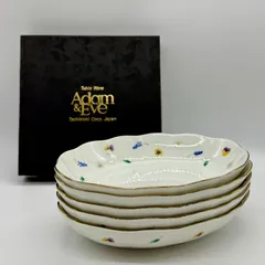 【未使用品】Adam&Eve たち吉 器 パンセ パスタプレート皿 5枚セット カレー皿 洋食器 金彩 小花柄 オーバル