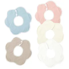 [MOMSMENU] よだれかけ 赤ちゃん 綿 ベビー ビブ スタイ 柔らかい 男の子 女の子 花びら型 360度回転 5枚セット 0