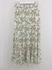 ◇ UNIQLO × PAUL & JOE ウエストゴム 花柄 ティアード ロング フレア スカート サイズ S ホワイト マルチ レディース P  【1303020002399】