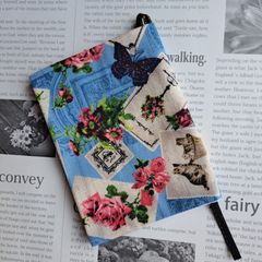 ハンドメイド　ブックカバー　文庫本サイズ　蝶・猫　花柄