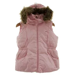 トミーヒルフィガー TOMMY HILFIGER ジャケット ベスト フード ファー ロゴ刺繍 中綿入り ジップアップ ウエストゴム ピンク 6