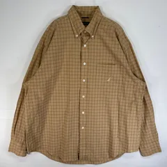 古着 トミーヒルフィガー TOMMY HILFIGER 長袖シャツ チェック ロゴ 刺繍 ボタンダウン XL  ブラウン系 マルチカラー メンズ