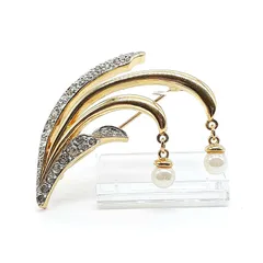 NINA RICCI ニナリッチ ヴィンテージ ブローチ ゴールド フェイクパール ラインストーン コスチュームジュエリーコンビ