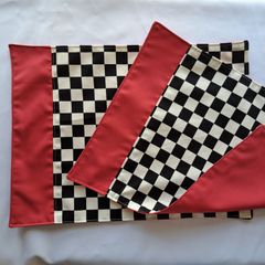 ランチョンマット　黒白チェック　 2枚セット　ハンドメイド　30×40