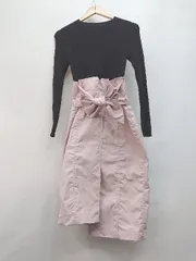 ◇ rienda リエンダ バイカラー 切替 リブニット 長袖 膝下丈 ワンピース サイズＭ ブラック ピンク レディース P  【1402160017666】