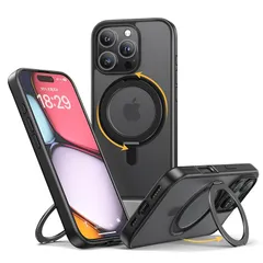 NIMASO iPhone16Pro用 ケース 縦横両対応 360°回転スタンドケース MagSafe対応 携帯スマホケース リングマグネット搭載 カバー いPhone16Pro対応 ワイヤレス充電対応 マット感 防指紋 米軍MIL規格 耐衝撃性 アジャス 1