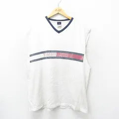 XL/古着 トミーヒルフィガー トミージーンズ ノースリーブ ブランド ビンテージ Tシャツ メンズ 90s ビッグロゴ コットン Vネック 白他 ホ