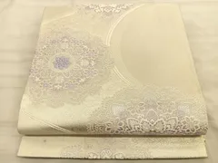 平和屋着物◎六通柄袋帯　唐織　正倉院花文　銀糸　正絹　逸品　BAAT3232du