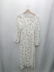 ◇ ⊇ evelyn エブリン 花柄 長袖 膝下丈 ワンピース サイズF ホワイト系 レディース E  【1411280012932】