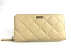 ケイトスペード　kate spade　PVCレザー　キルティング　ラウンドファスナー　長財布　ベージュ　送料無料