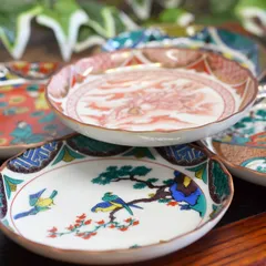 小皿　豆皿　変形皿　扇皿　江戸　海中図　色絵付　窯傷 小皿豆皿変形皿扇皿江戸海中図色絵付窯傷