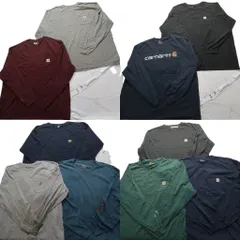 古着卸 まとめ売り カーハート Carhartt 長袖Tシャツ 10枚セット (メンズ 2XL /3XL ) ポケット付き ワンポイント 袖ロゴ 中古 古着 NB3957