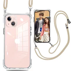 weiaoluo iPhone 13 mini ケース クリア ショルダー 耐衝撃 調節可能な クロスボディ ネックレス 保護ソフト TPU カバー 5.4インチ イホン13 ミニ 取り外し ル付き クリア カバー 縦/横 2WAY 薄型 軽量 肩がけ 首 0
