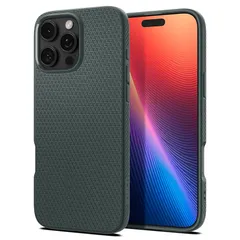 Spigen iPhone 16 Pro Max ケース 米軍MIL規格 ストラップホール マット TPU バンパー 耐衝撃 リキッド・エア ACS07990 (アビス・グリーン) 1