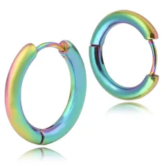 【リング ピアス 幅3mm 色：レインボー 1ペア】[Adelina Style] フープピアス 人気 つけっぱなし リングピアス メンズ レディース サージカルステンレス 金属アレルギー対応 イヤリング 男女 両耳 プレゼント