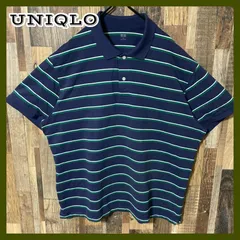 2XL ボーダー ネイビー UNIQLO ポロシャツ ゆるだぼ メンズ 古着半袖