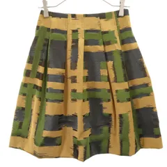 美品 Rene ルネ 日本製 総柄 ミディ丈 プリーツスカート 34 イエロー レディース 古着