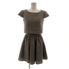 セシルマクビー CECIL McBEE セットアップ 上下セット カットソー 半袖 スカート ギャザー フレア ミディ丈 ウエストゴム ツイード ウール混 ブラウン 茶 M