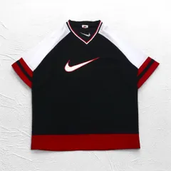 NIKE 90年代 銀タグ スウォッシュ 刺繍 ゲームシャツ Vネック Tシャツ L ブラック ポリエステル
