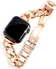 Royce&Roland 互換品 互換品/代替品 チェーンバンド 三つ折り プッシュ式 おしゃれ 時計 ステンレス/シルバー レディース メンズ ギフト プレゼント applewatch(ピンクゴールド,  40mm 41mm 42mm)