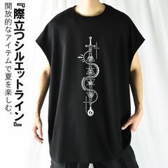 ノースリーブ メンズ おしゃれ 大きいサイズ 丸首 ノースリーブTシャツ ロング丈 Tシャツ タンクトップ ビッグシルエット ビッグTシャツ オーバーシルエット プリントTシャツ 厚手 袖なし ストリート系 モード系 B系 個性派 ダンス ヒップホップ 韓国