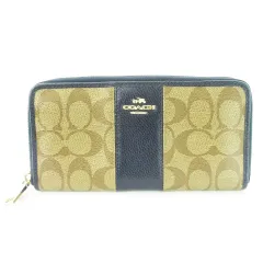 コーチ COACH 長財布 ロングウォレット 小銭入れあり ラウンドファスナー PVC レザー 革 シグネチャー ロゴ 紺 ネイビー F52859 /CK26 ■GY13