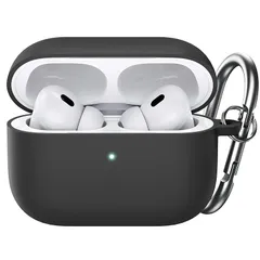 【新品】 JETech AirPods Proケース(第2/1世代 2023/2022/2019)用アップグレードシリコンカバー キーホルダー付き ハードPC内部 耐衝撃保護スキンシェル フロントLED可視 (ブラック) 0