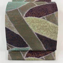 【美品】 袋帯 秀品 花唐草 幾何学 箔 灰紫 六通 正絹 【中古】