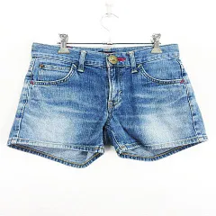 リー LEE アースミュージックアンドエコロジー earth music & ecology ショートパンツ ボトムス デニム ユーズド加工 S インディゴブルー ※EKM