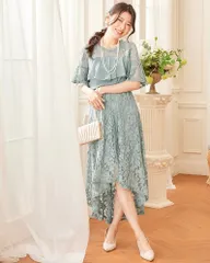 新品未使用 S - 3L  総レース パーティードレス 結婚式 お呼ばれ ドレス フォーマル レース 半袖 ロング 成人式 謝恩会 パーティー