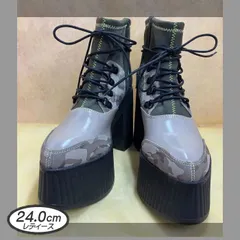 ☆新品未使用☆ 24cm ヨースケ YOSUKE 厚底ブーツ レディース グレージュコンビ 厚底 ショートブーツ レースアップブーツ 編み上げブーツ カモフラ 迷彩 約11cmヒール　MY1077-260