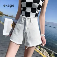 ハイウエスト デニム レディース ショートパンツ ジーンズ 短パン デニムショートパンツ フリンジ デニムパンツ 春 夏 美脚 20代 30代 40代