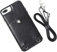 MocliL iPhone 8 Plus / 7 Plusスマホショルダー ストラップ ケース 斜めがけ 首掛け 肩掛け カード収納 レディース メンズ 日本国内検品＆梱包( ブラック,  iPhone 8 Plus / 7 Plus)のサムネイル
