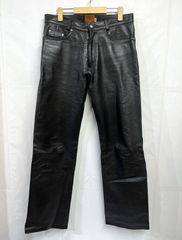 34インチ レザーパンツ ウエスト83cm 本革 牛革 カウレザー 黒