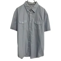 Calvin Klein 半袖 ストライプシャツ L ブルー ホワイト カルバンクライン ボタン 胸ポケット カジュアル 古着卸 アメリカ仕入 a703-6640