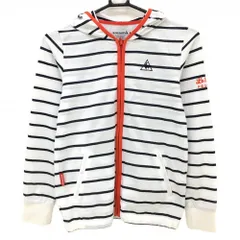 【美品】ルコック ジップパーカー 白×黒 ボーダー ロゴ刺しゅう 薄手 レディース S ゴルフウェア le coq sportif