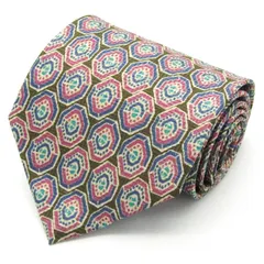 エル ブランドネクタイ 総柄 幾何学模様 ドット シルク 日本製 メンズ ピンク ELLE 【中古】